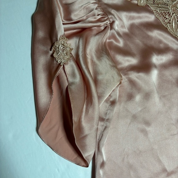 Vintage Capriccio Blush Pink 100% Silk Charmeuse Blouse Sz 10 Embroidered Lace - Picture 8 of 14